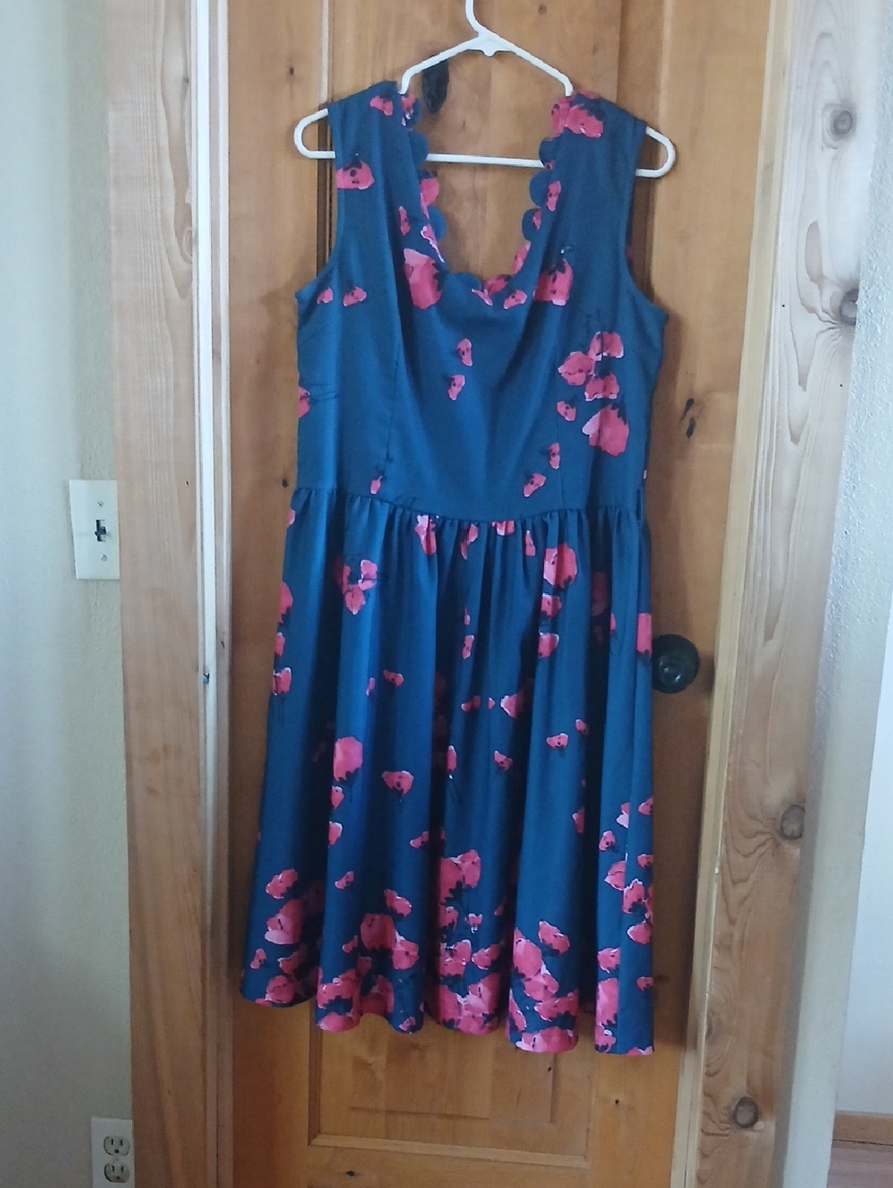 Lindy Bop Navy Blue Dress with Pink Floral Print